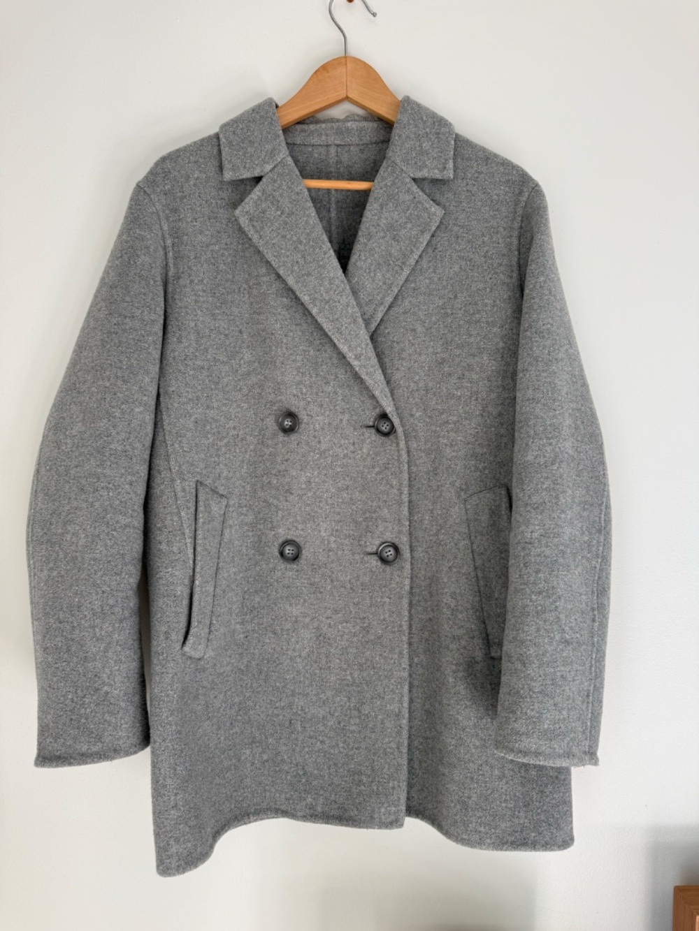 UNIQLO Double-Breasted Wool Coat Gray | Oversized | Size S